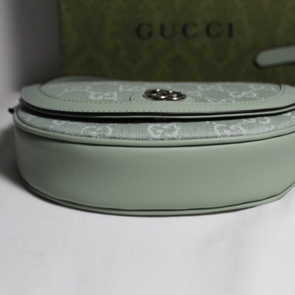 NWT GUCCI GG Ophidia Summer Denim Harness Travel Shoulder Bag Salvy Green 757309 - Picture 5 of 12
